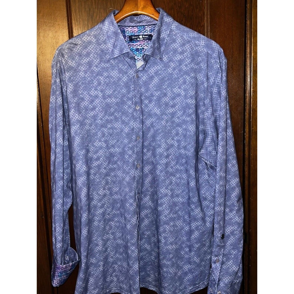 STONE ROSE SHIRT DIAMOND PRINT STRETCH COTTON SLIM FIT FLIP CUFFS
